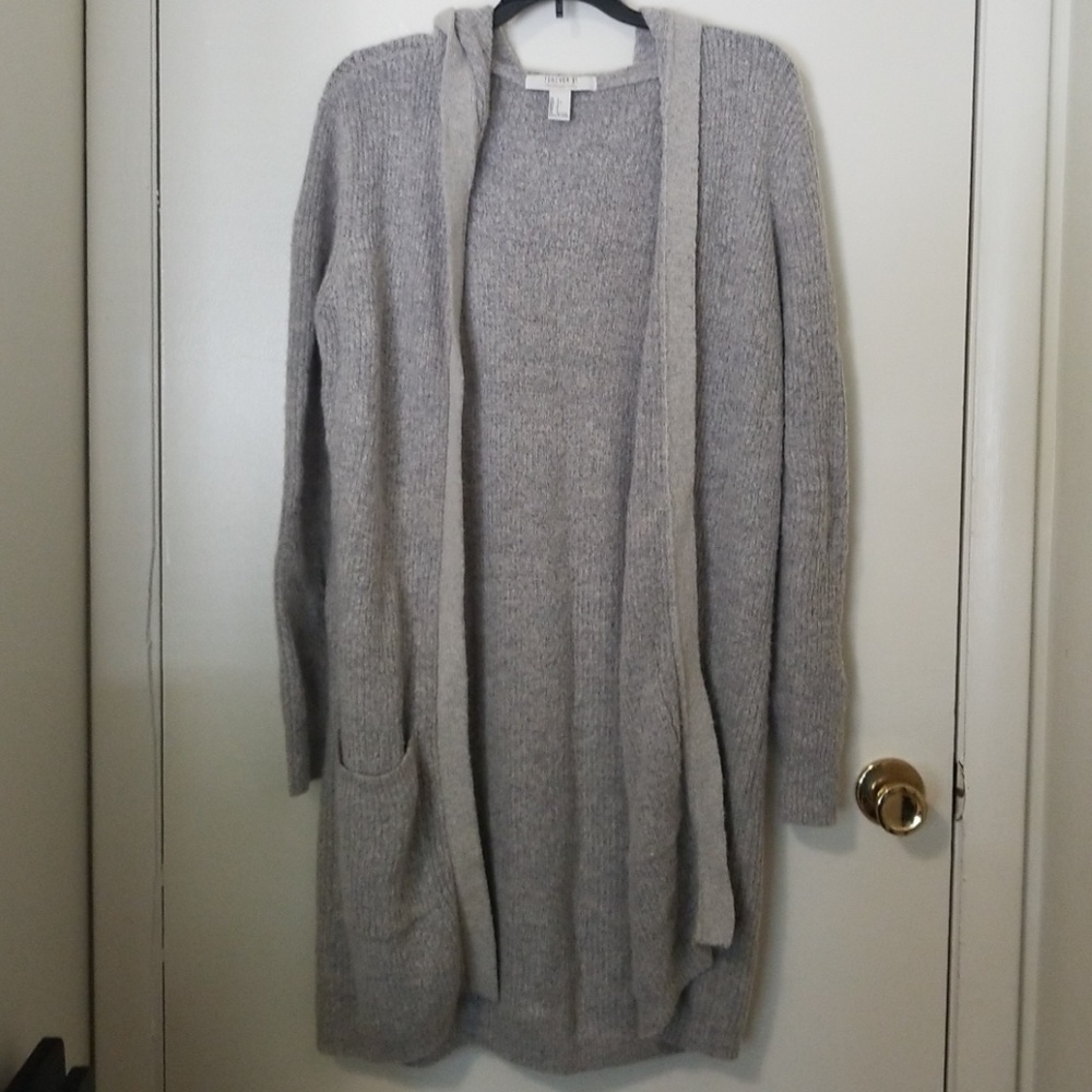 F21 Hooded ribbed-texture cardigan